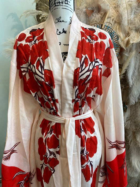 Elegant Red Floral Kimono