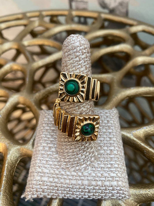 Green Gemstone Brass Ring