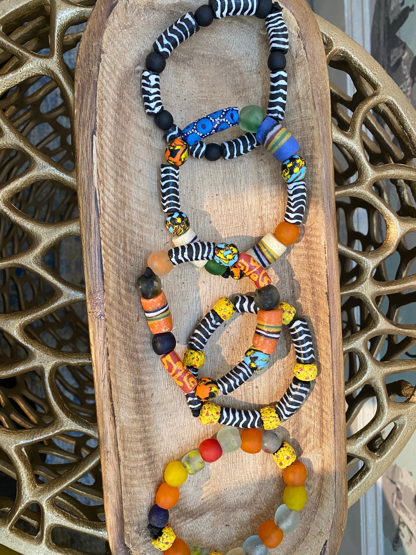Multi Colored Handpainted Tribal Glass Bead Bracelet (Ghana)