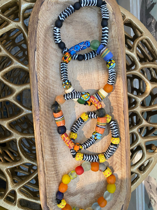 Multi Colored Handpainted Tribal Glass Bead Bracelet (Ghana)