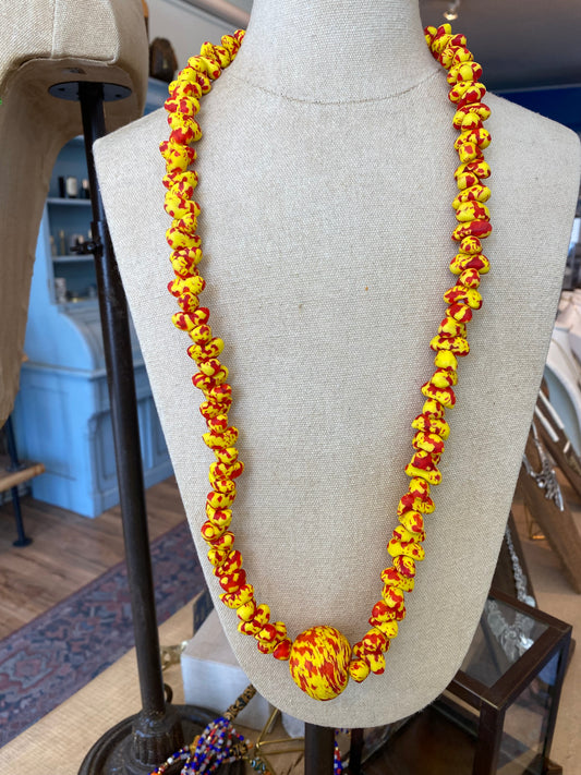 Long Tribal Ghanaian Glass Beaded Necklace