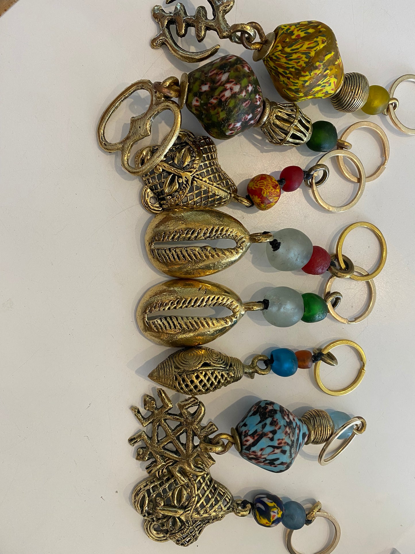 Large Cowrie & Mask Brass Keychains