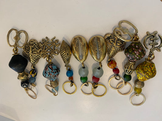 Large Cowrie & Mask Brass Keychains
