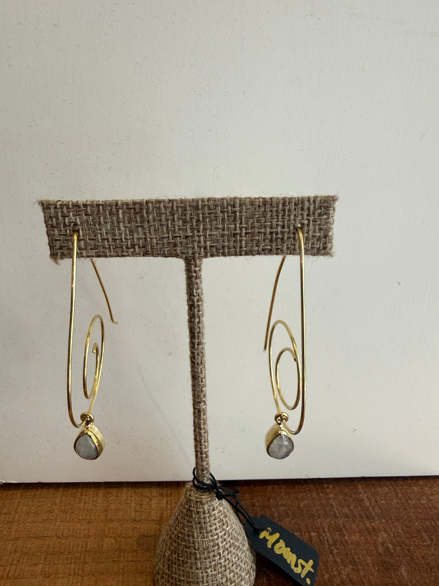 Brass and Moonstone Coiled Earring