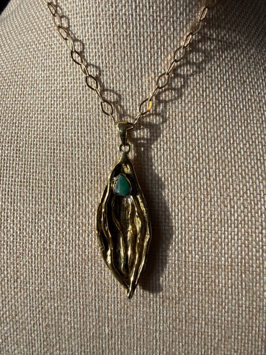 Brass and Emerald Goddess Necklace