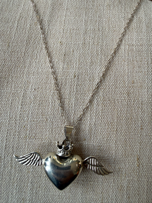 Silver Heart and Wings “Freedom” Necklace