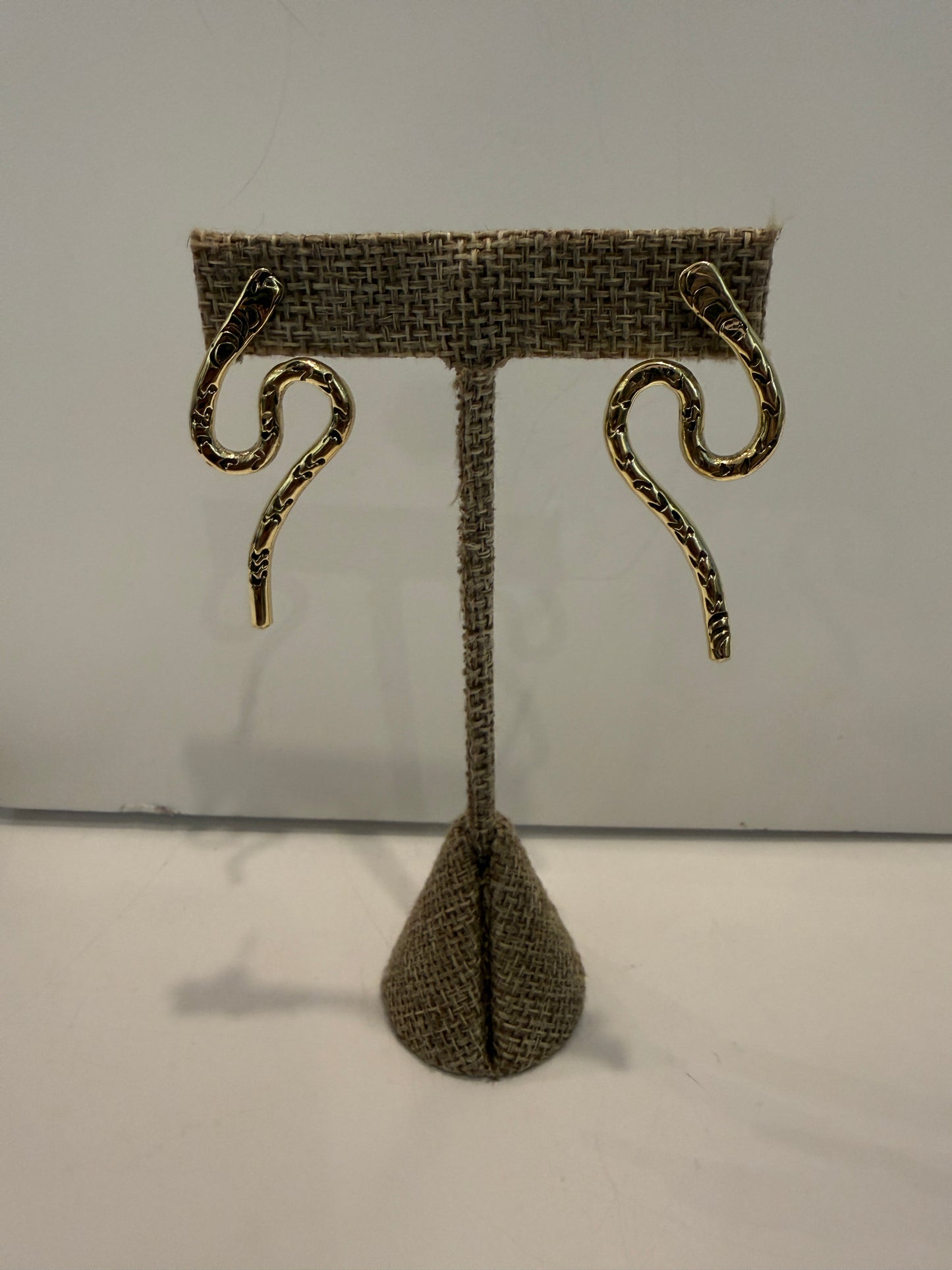 Engraved Snake Brass Earrings