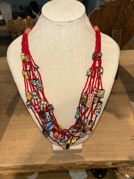 Multi Chain Ghanaian Tribal Glass Necklace
