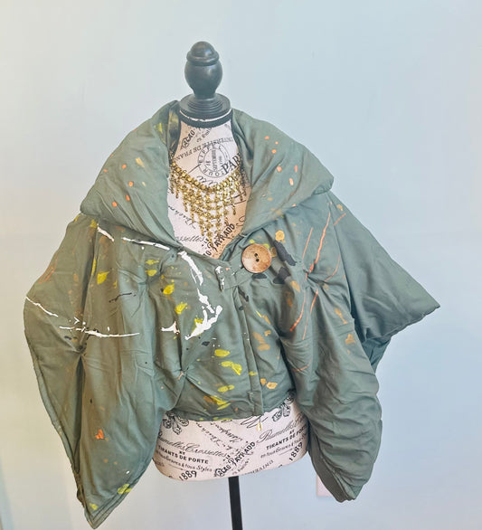 Osun Crop Puffer Jacket (Handpainted)-Cilantro