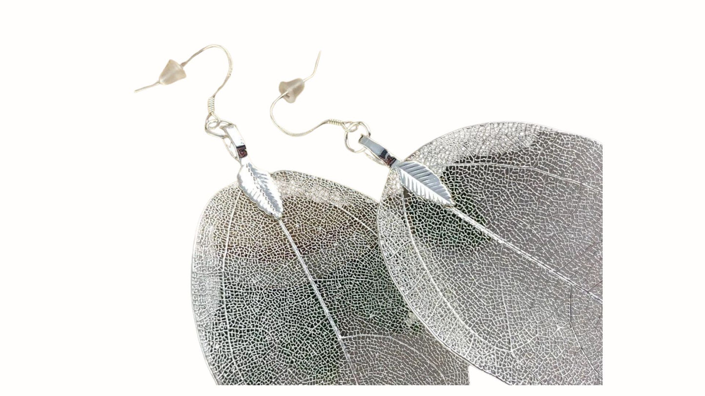 Real Leaf Sterling Silver Earrings