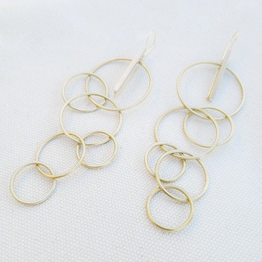 Modern Brass Long Hoop Chandelier Earrings