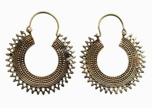 Sunburst Crown Hoop Brass Earrings
