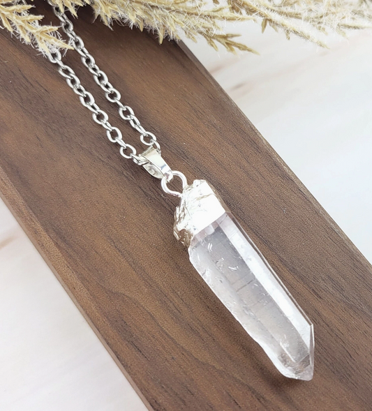 Raw Crystal Clear Quartz Pendulum Necklace