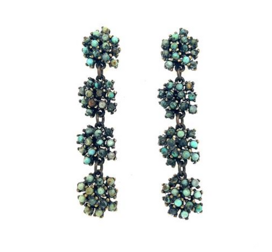 African Turquoise Beaded Cluster Earrings