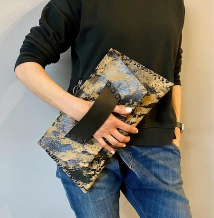 Marble Leather Envelope Clutch