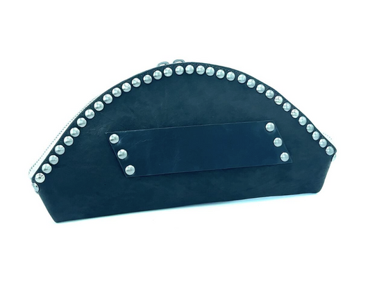 Leather Studded Half Moon Clutch