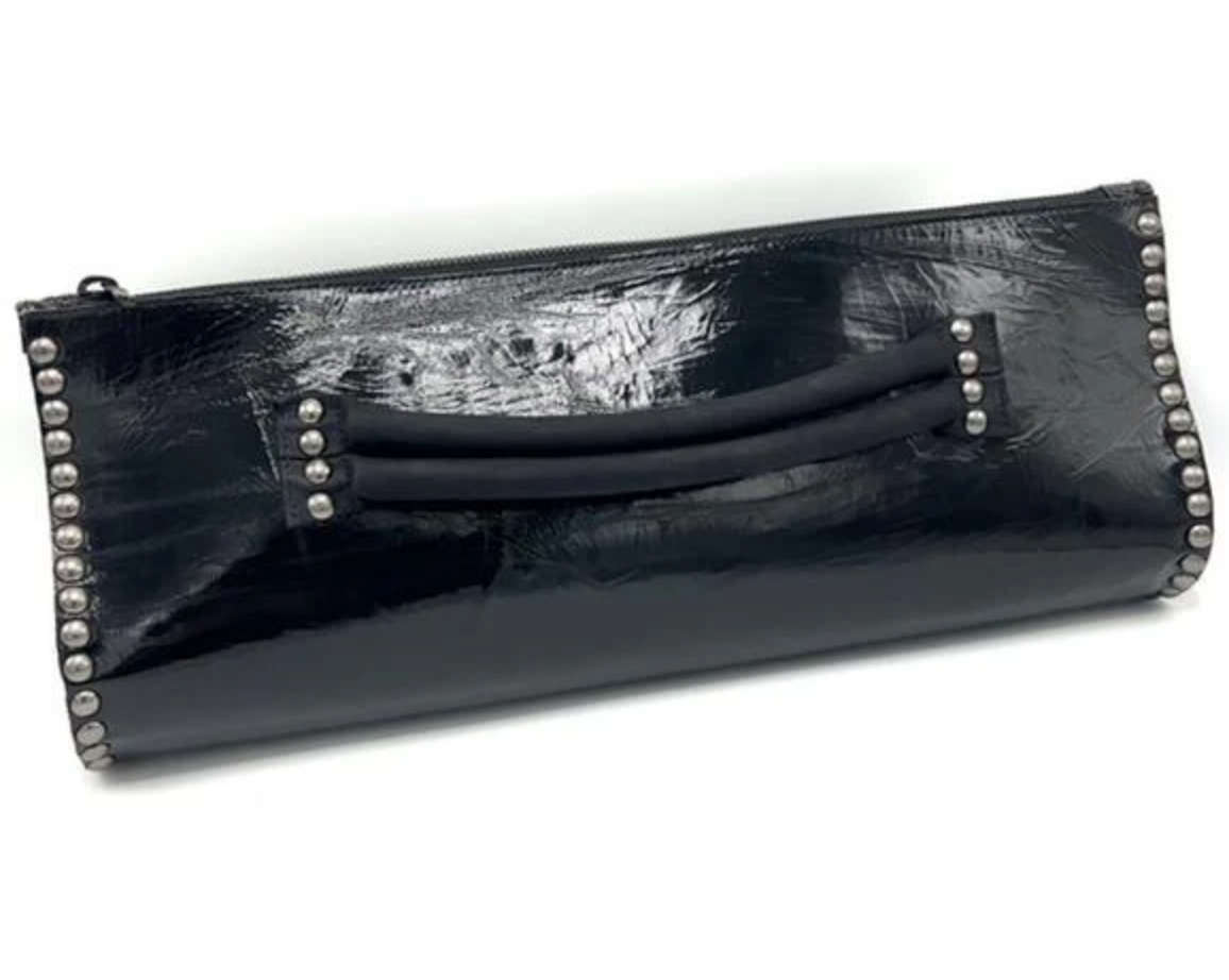 Oversized Black Marble Leather Clutch
