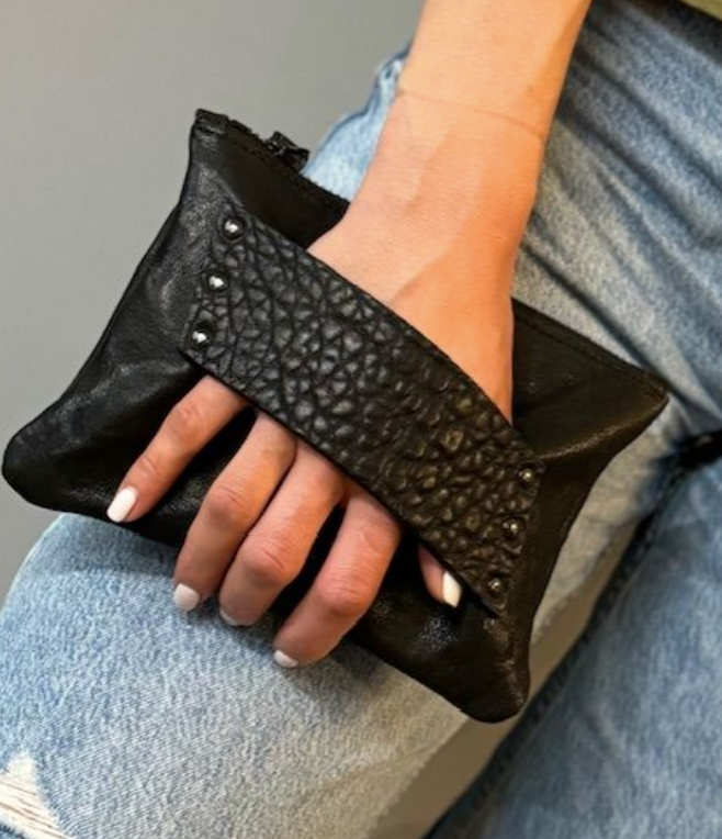 Mini Leather Clutch with Hand Slide
