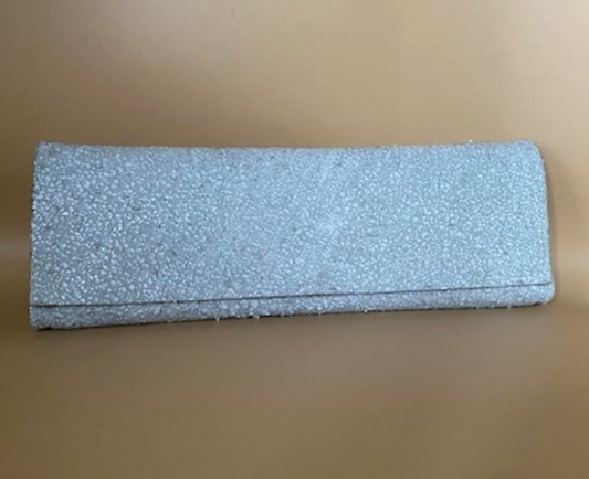 Long Fold Over White Crackle Clutch