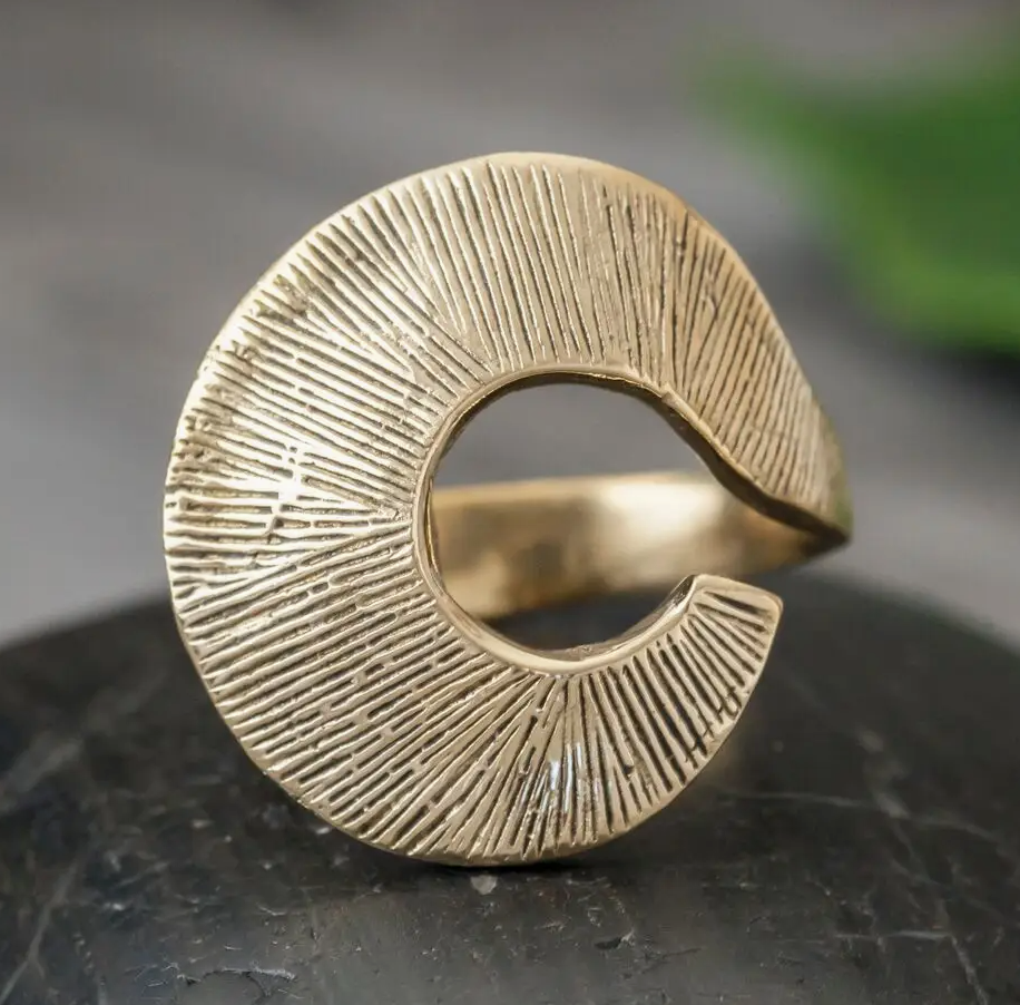 Open Etched Curl Brass Ring