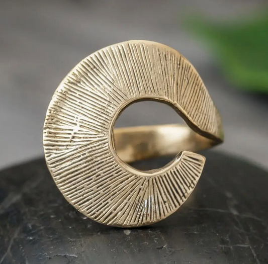 Open Etched Curl Brass Ring