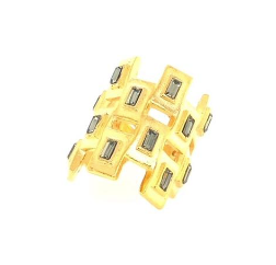 Checkered Black Diamond Baguette 18k Gold Plated Ring