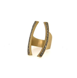 Open Curved Black Diamond Brushed Brass Ring