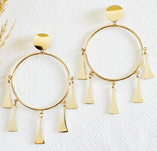 Large Hoop Chandelier Gold Plated Brass Earrings