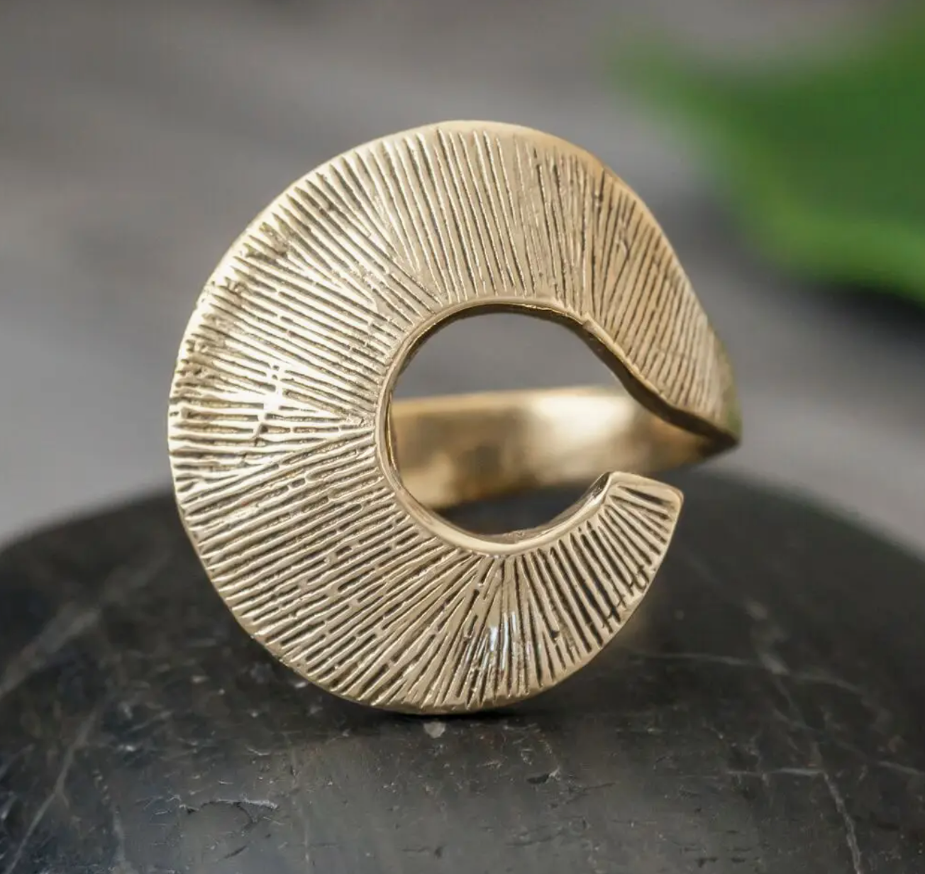 Open Etched Brass Curl Ring