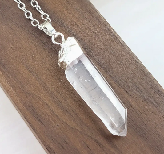 Raw Crystal Necklace - Clear Quartz Pendulum Necklace