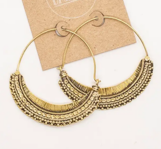 Brass Deco Hoop Earrings