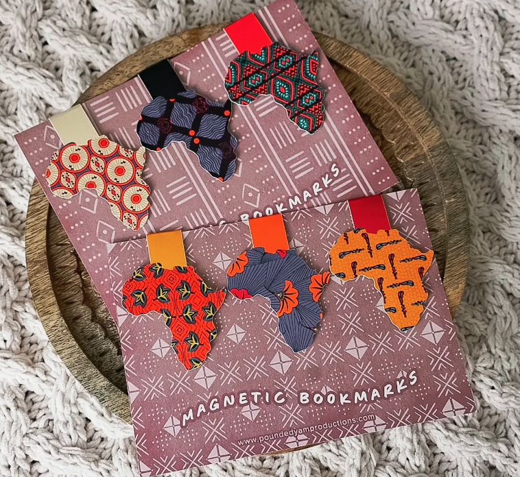 Ankara Print Africa Shaped Magnetic Bookmarks