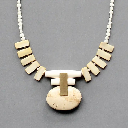 Mother-Of-Pearl and Fossil Jasper Pendant Necklace