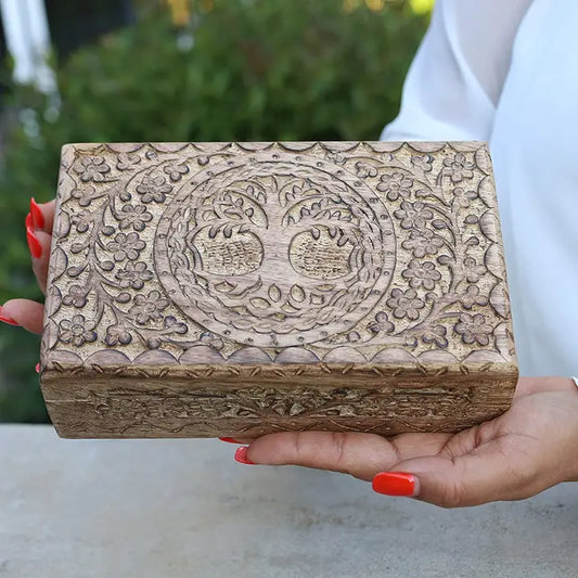 Hard Carved Tree of Life Wooden Box