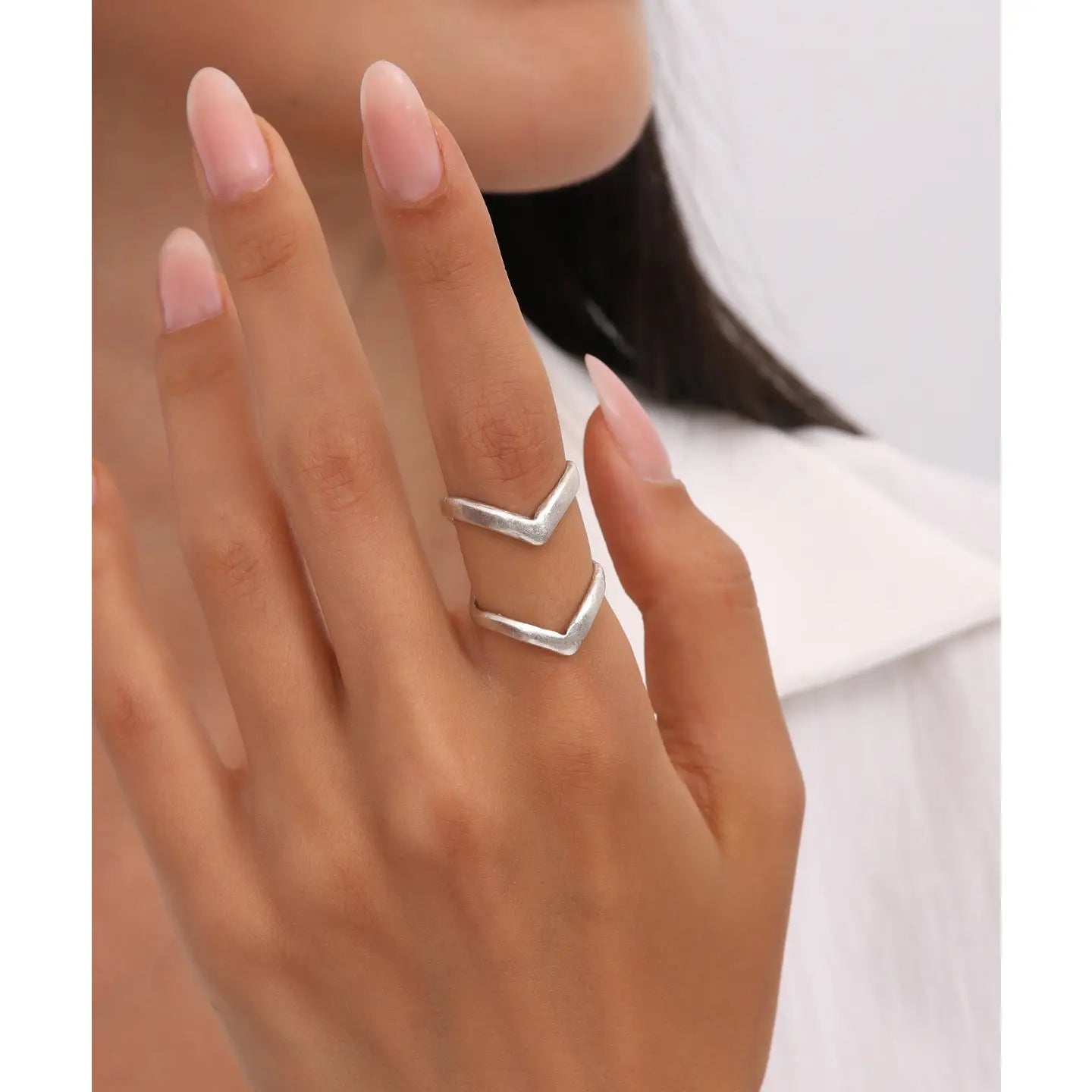 Antique Silver Double Triangle Adjustable Ring