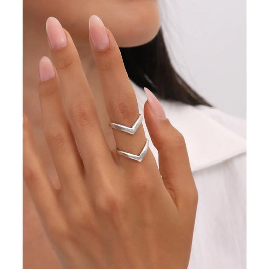 Antique Silver Double Triangle Adjustable Ring