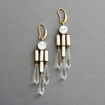 White and Crystal Geometric Chandelier Earrings