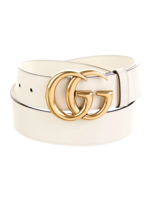 Gucci, Double G Leather Belt- White