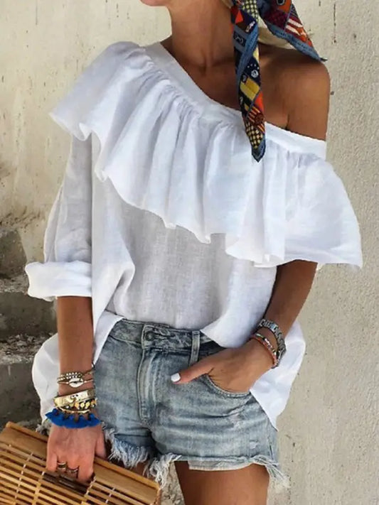 Off-The-Shoulder Fringe Linen Top