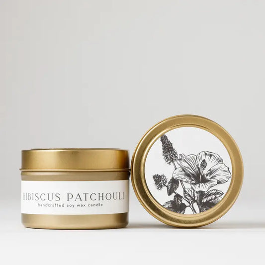 Hibiscus + Patchouli : Tin Soy Candle  (Summer Fall)