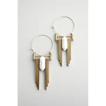 White and Brass Artdeco earrings