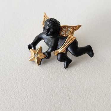 Black Angel Pin Coreen Simpson (1990 Holding Star) VINTAGE ONE OF A KIND