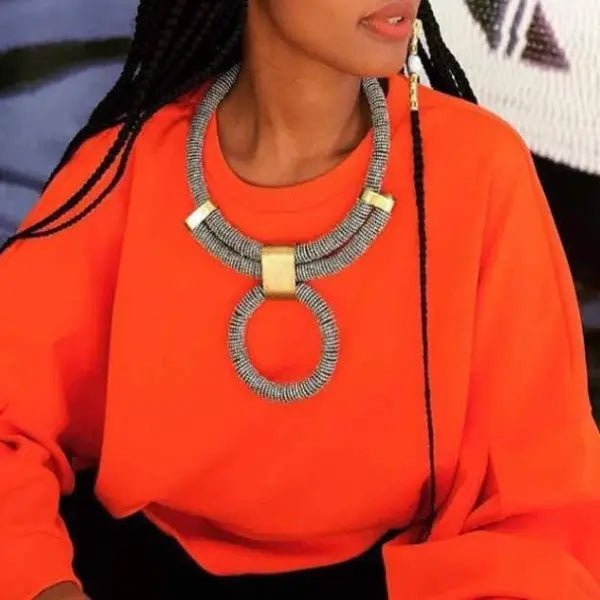 Kenyan Nefertiti Beaded Silver Necklace