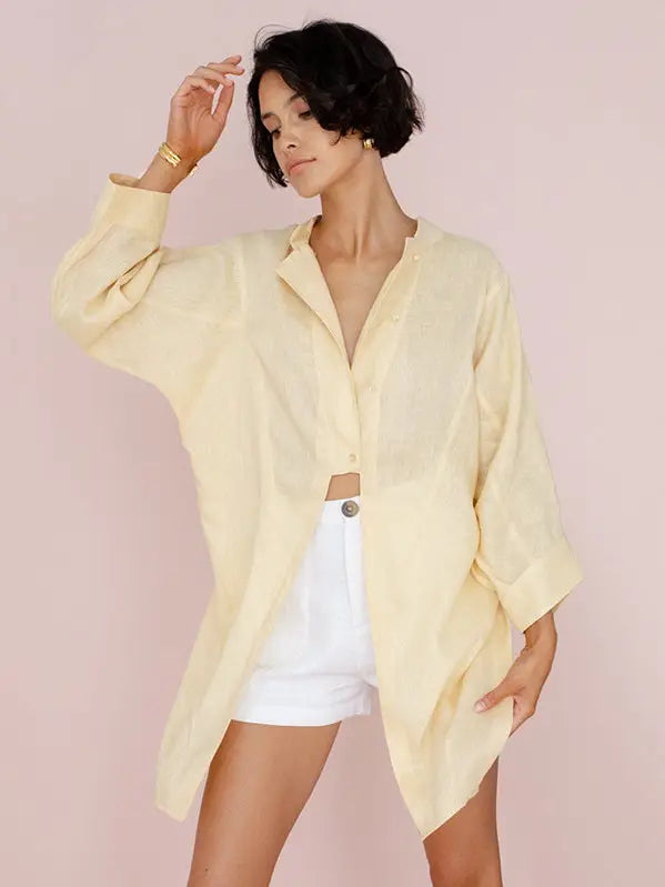 Casual Split-Front Solid Notched Collar Long Sleeve Blouse