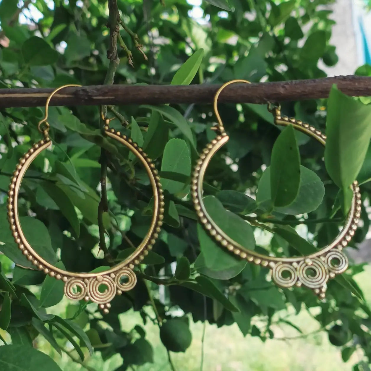 Brass Dotted Circles Hoop Earrings