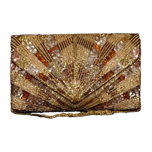 Gold and Sequins Pewter, Silver and Black Pattern Envelope Clutch
