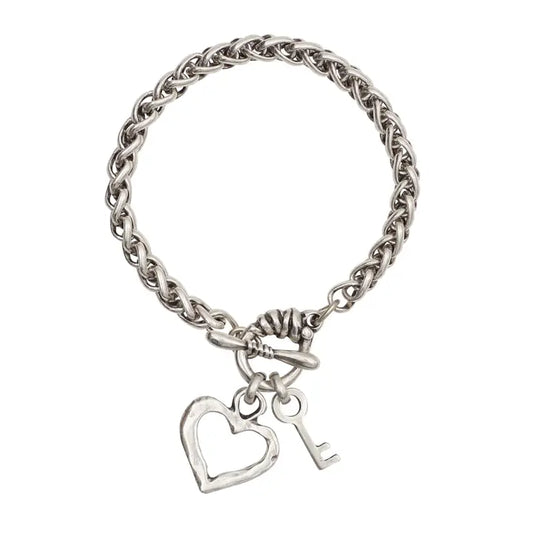 Handmade Heart Pendant Pewter Bracelet