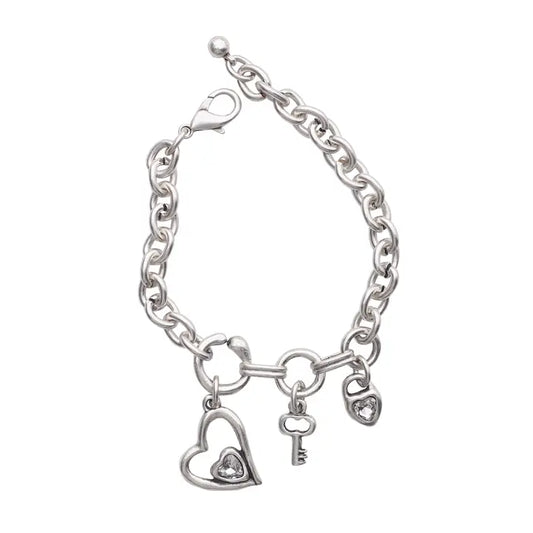 Handmade Heart Crystal Pewter Bracelet