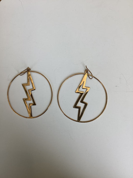 Large Brass Hoops with Lightning in Circle