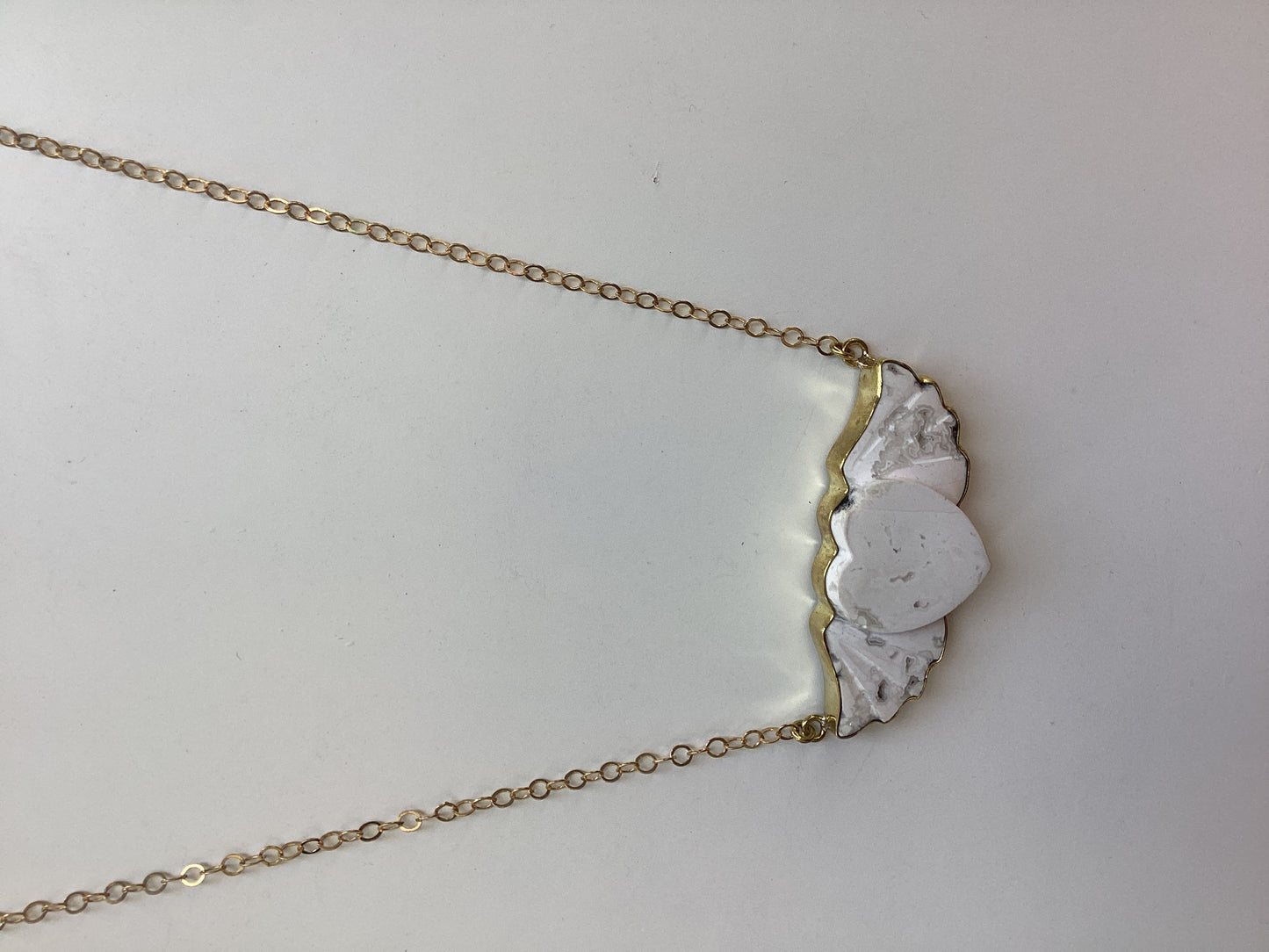 Heart and Wings Brass and White Stone Necklace